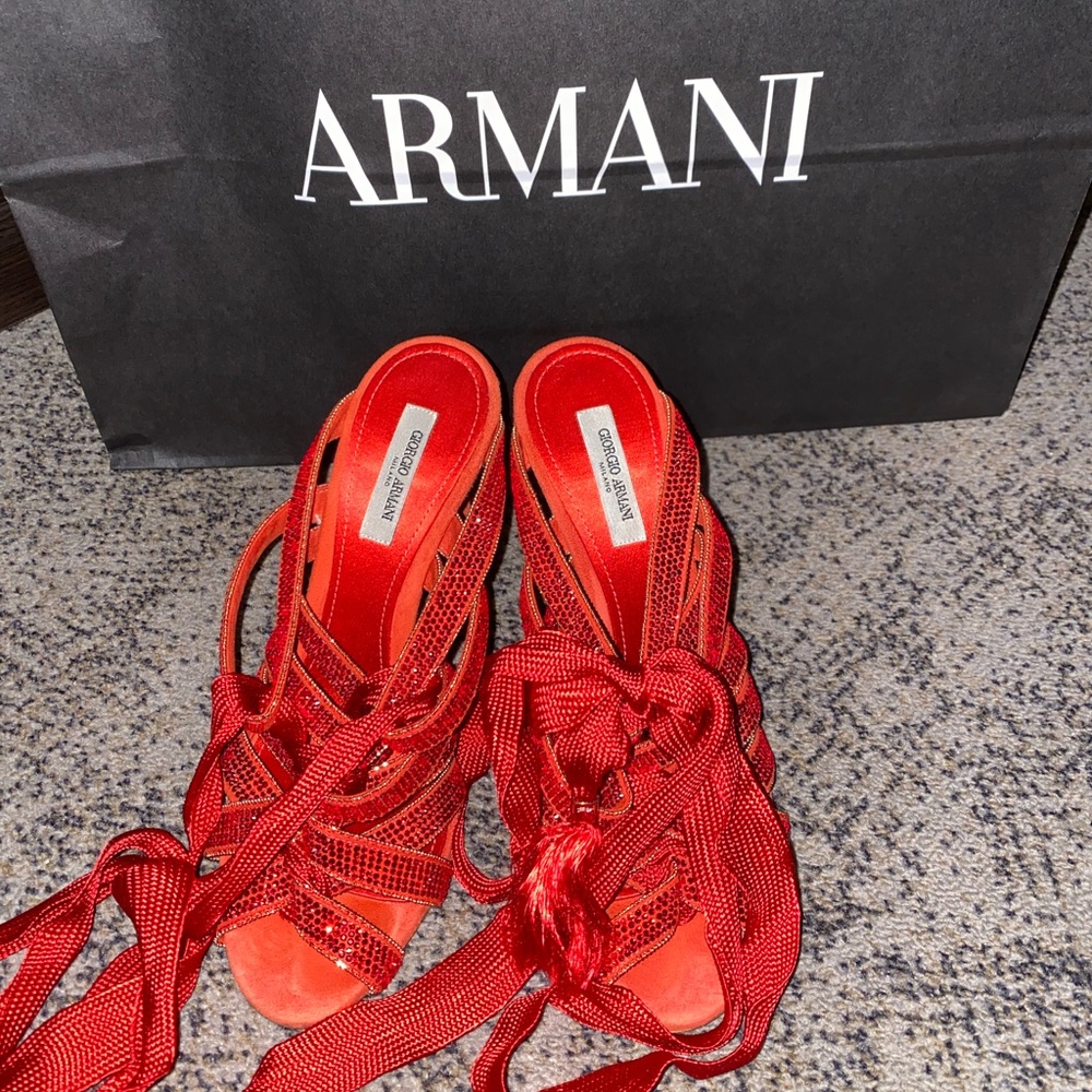 red Armani crystal sandals